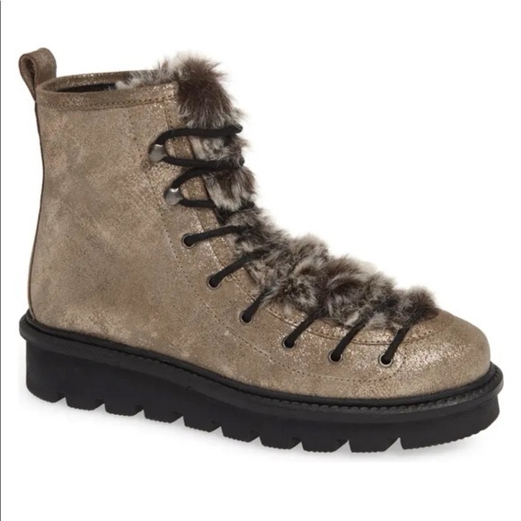 Seychelles Leather and Faux Fur Metallic Combat Boots - Picture 1 of 8